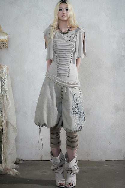 Rhinestone Corset Short-Sleeve Knit Dress