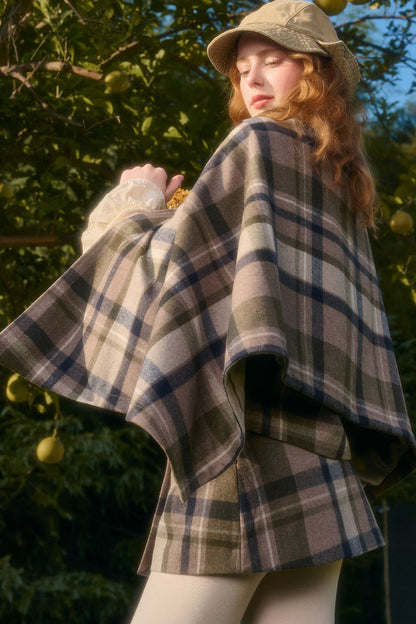 Detachable Plaid Cape Vest And A-Line Skirt Set-Up