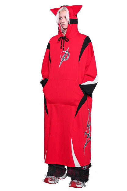 Cat Ear Spliced Racing Stripe Long Hoodie