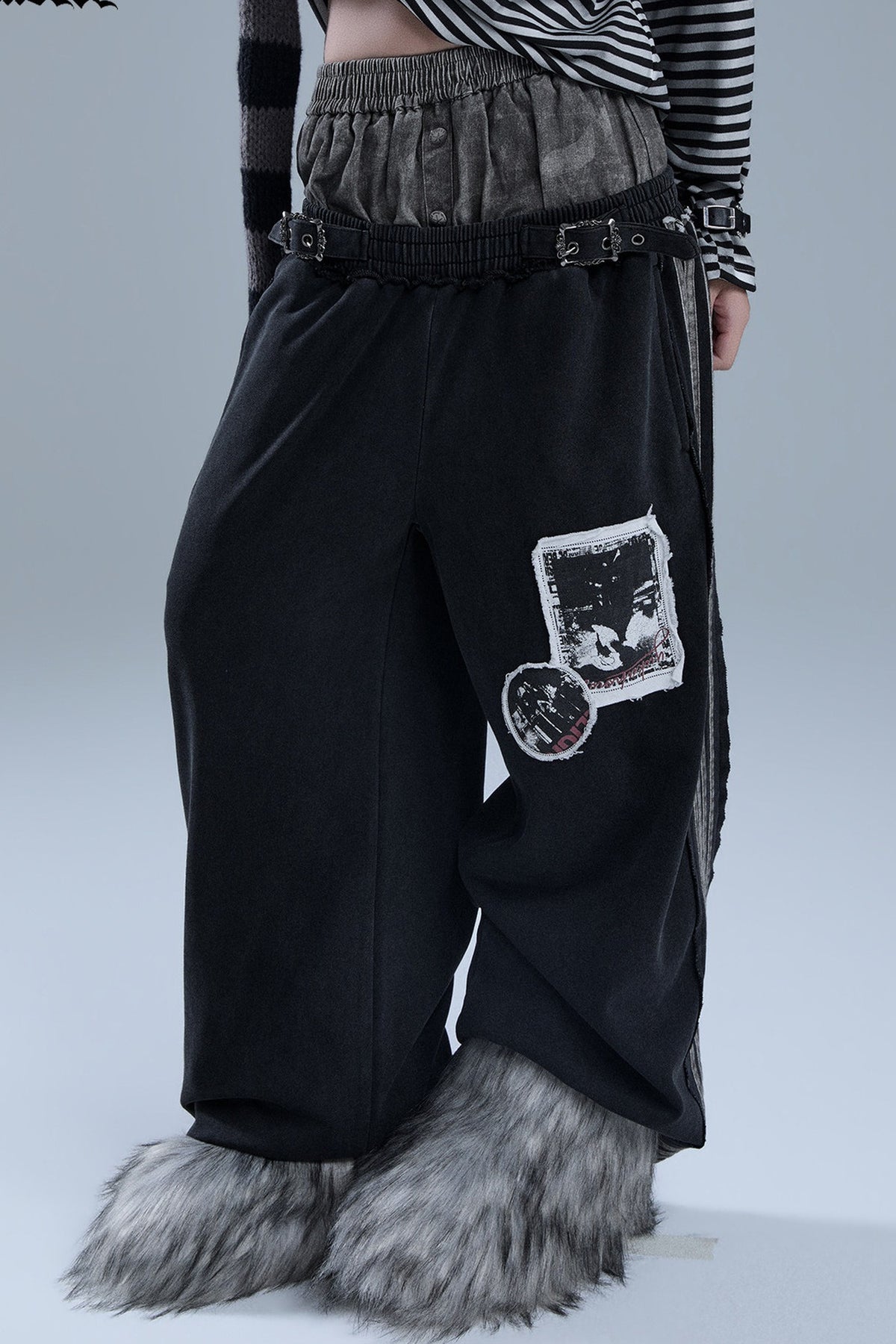 Layered-Look Patchwork Striped Pants