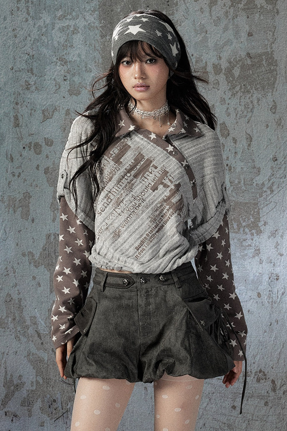 Asymmetrical Star Patchwork Long-Sleeve T-Shirt