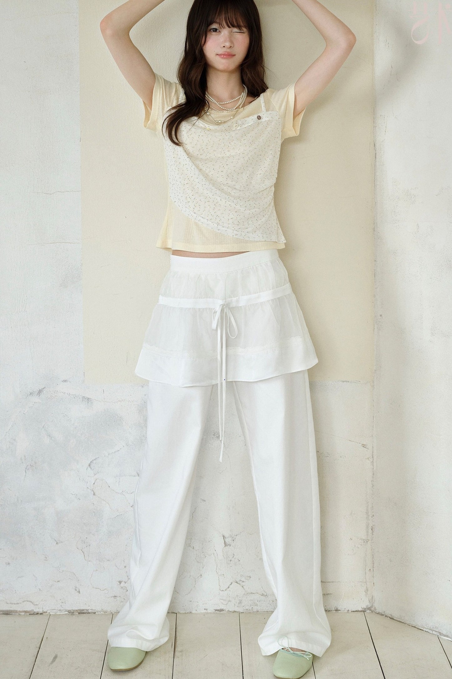 Tencel-Baumwolle-Hose mit Lagenlook und weitem Bein
