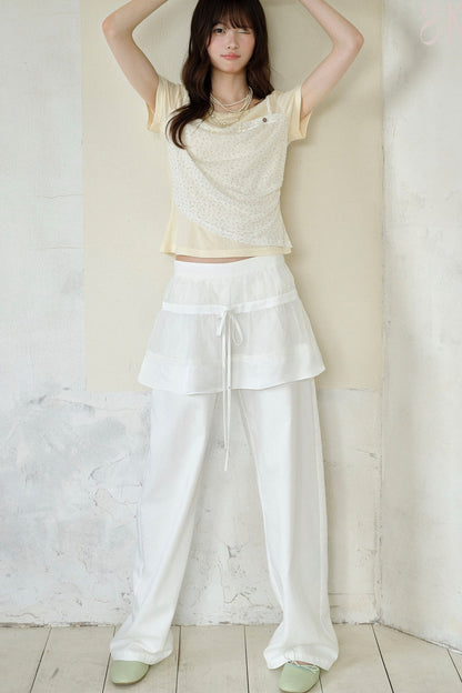 Tencel-Baumwolle-Hose mit Lagenlook und weitem Bein