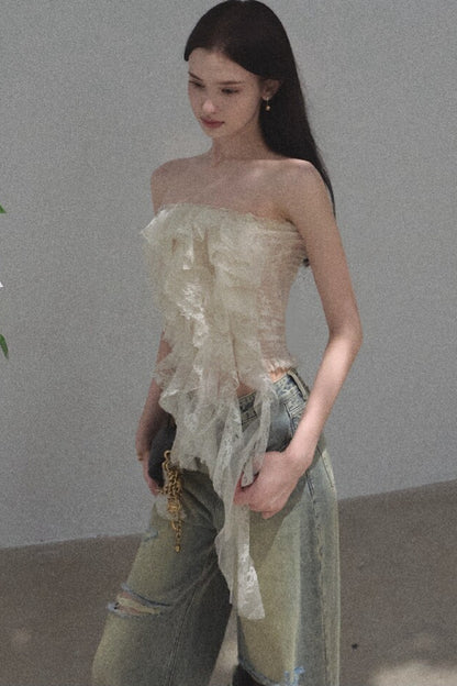 Ruffle Lace Tube Top