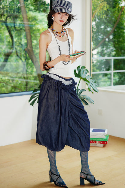 Patchwork Asymmetrical Wide-Leg Pants