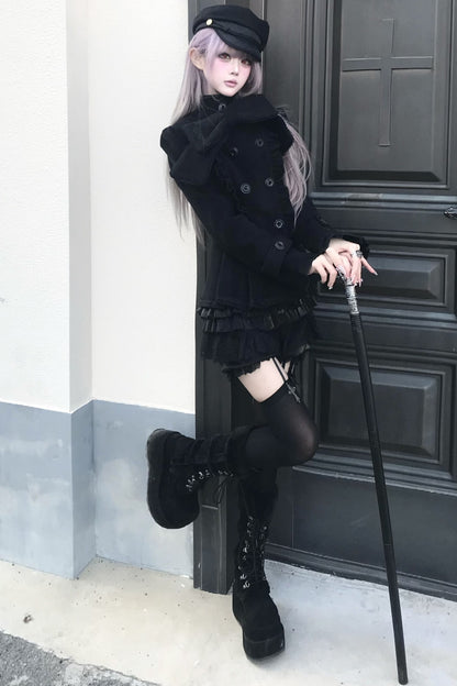 Detachable Bow Woolen Coat and Dress Set