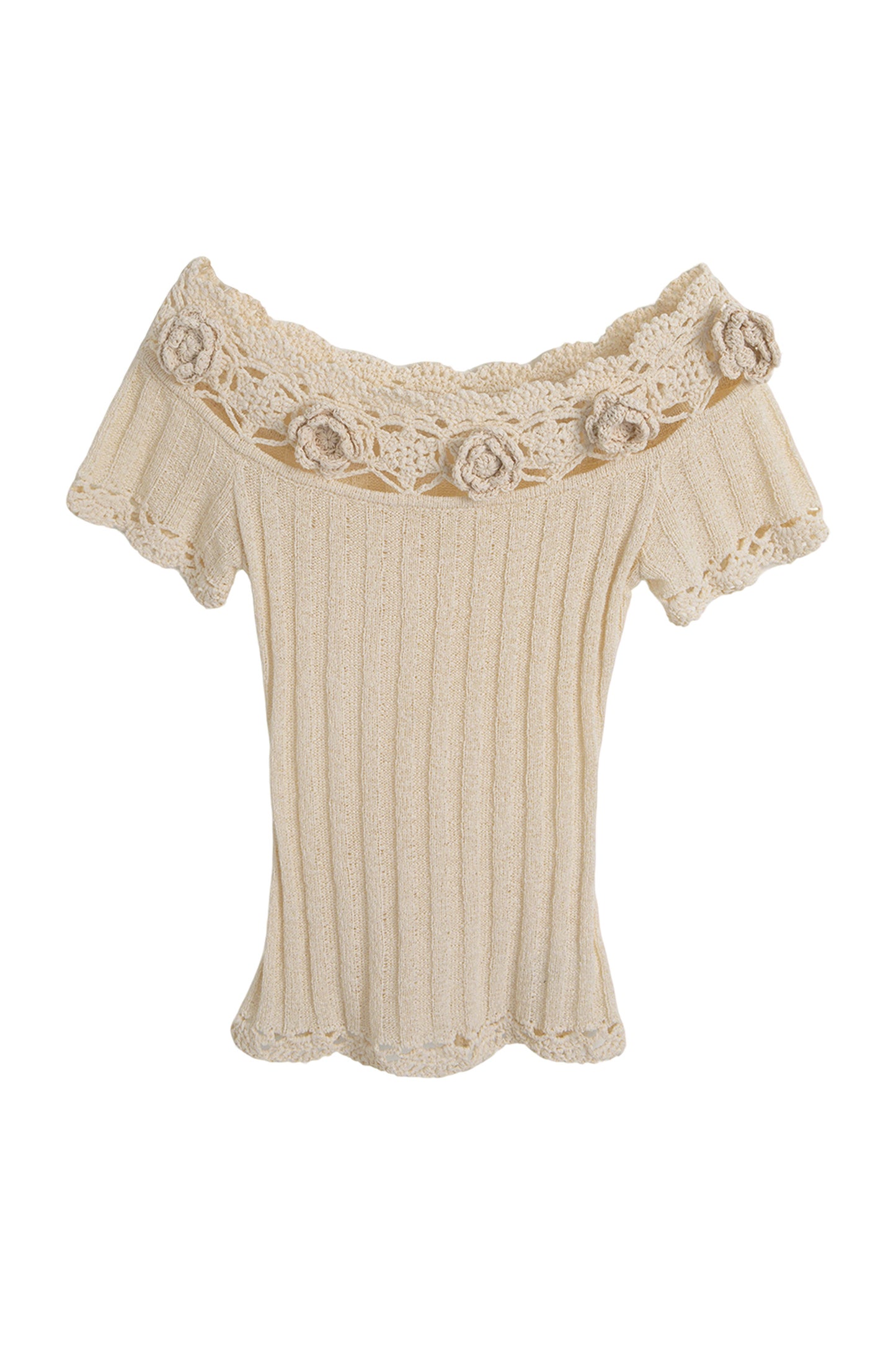 Handmade Crochet Camellia Off-Shoulder Knit Top