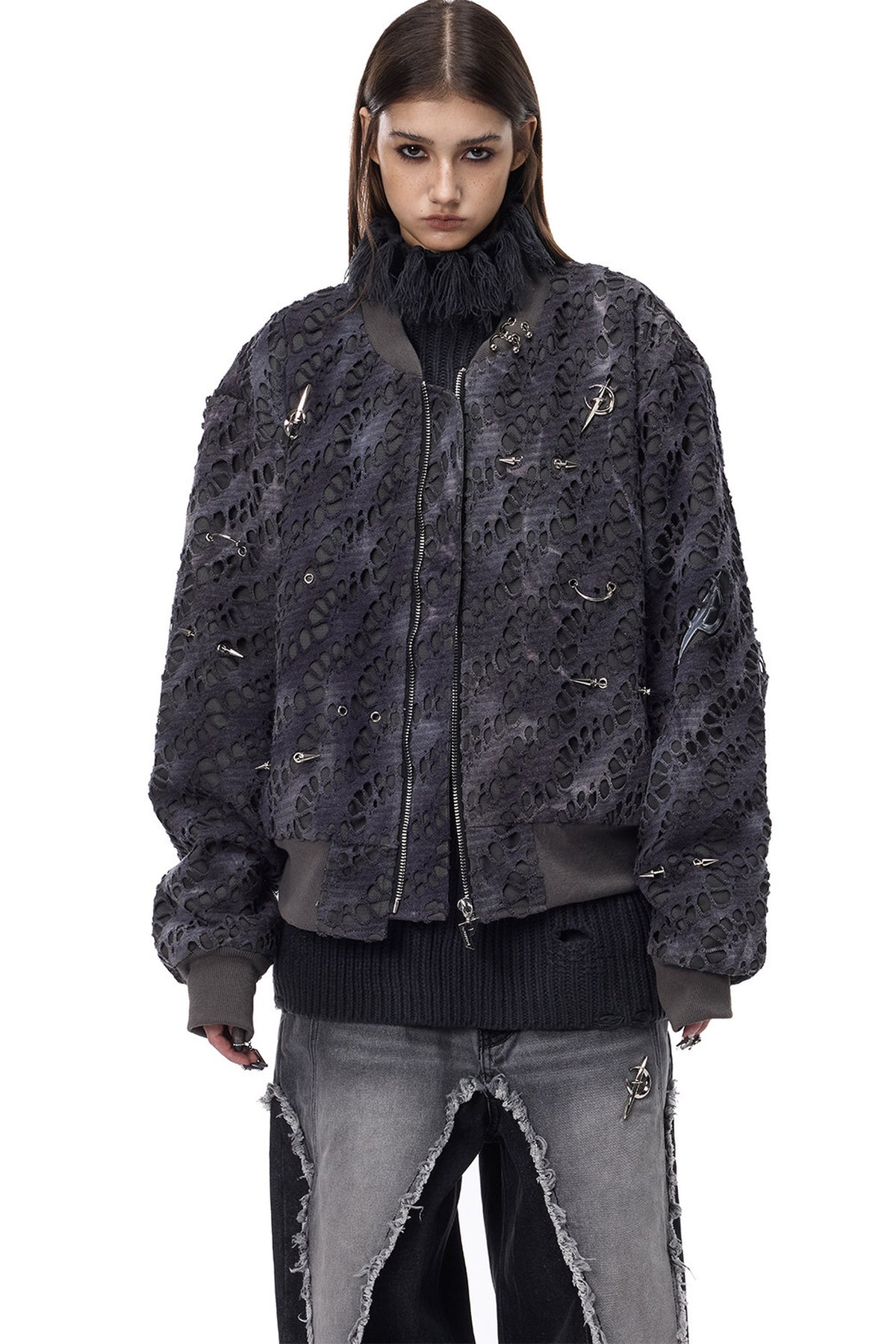 Y2K Rivet Honeycomb Bomber Jacket