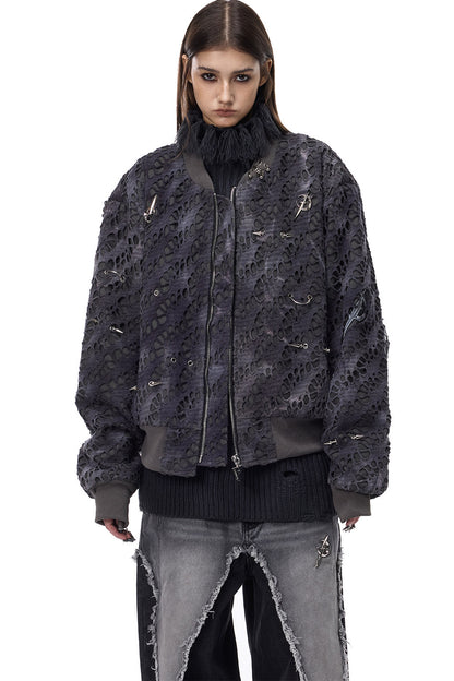 Y2K Rivet Honeycomb Bomber Jacket