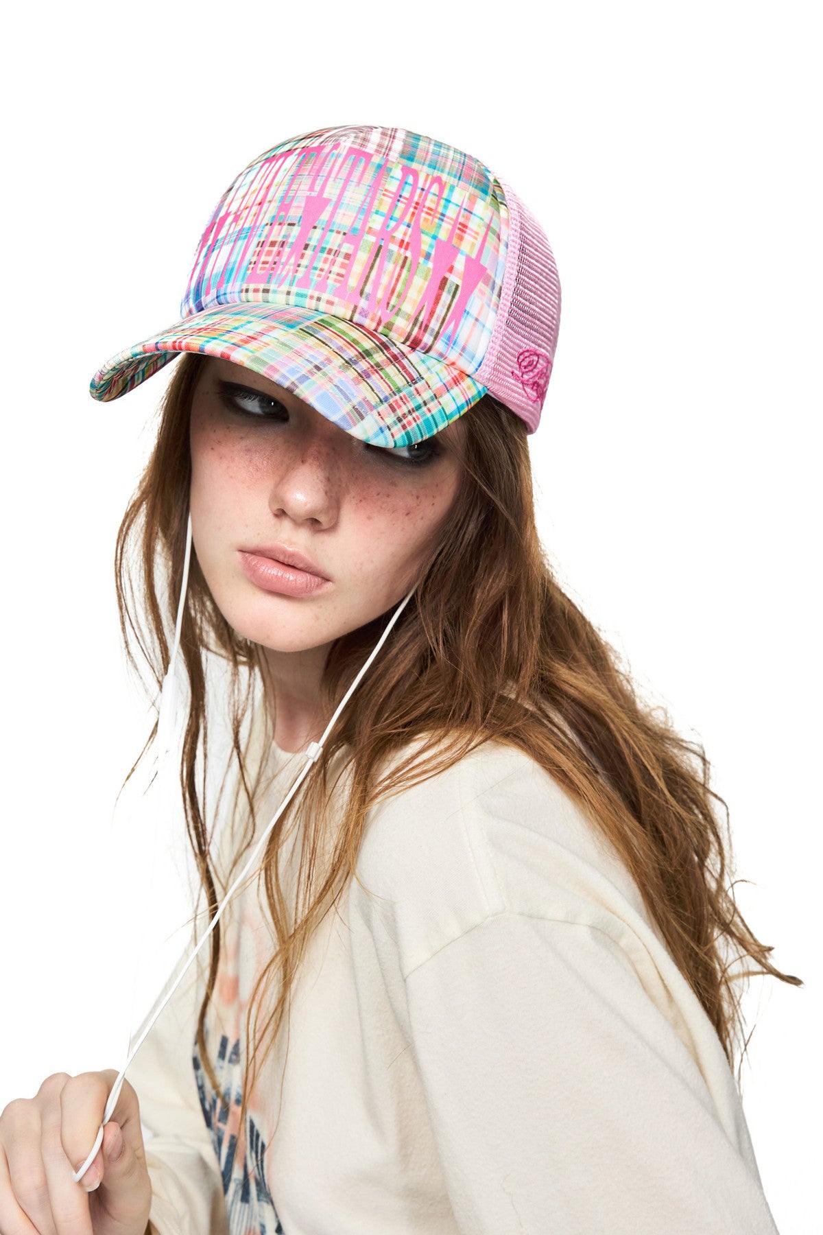 Plaid Flocking Mesh Trucker Cap