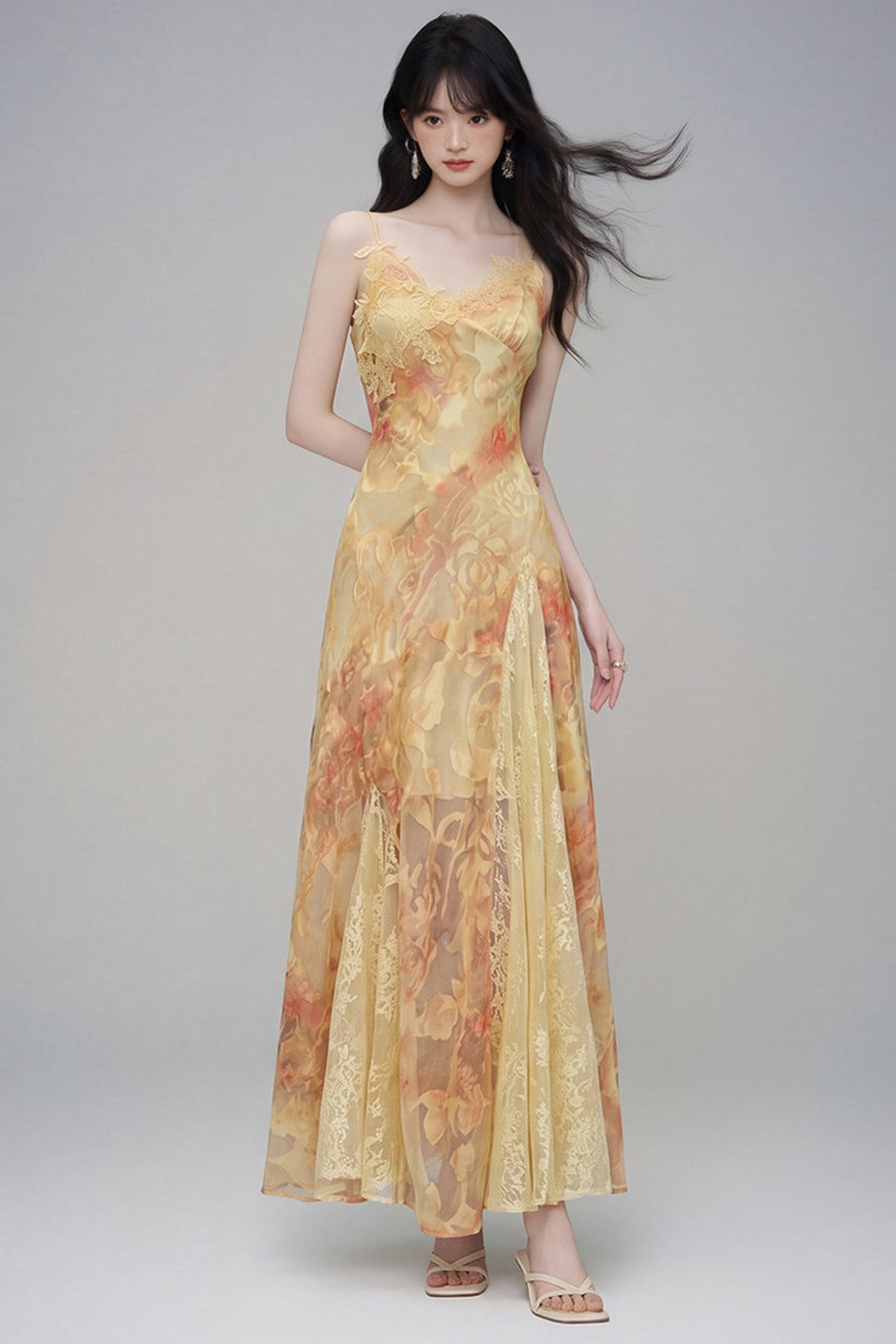 Floral Lace Spaghetti Strap Dress and Cardigan Set-Up
