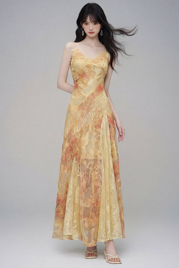 Floral Lace Spaghetti Strap Dress and Cardigan Set-Up