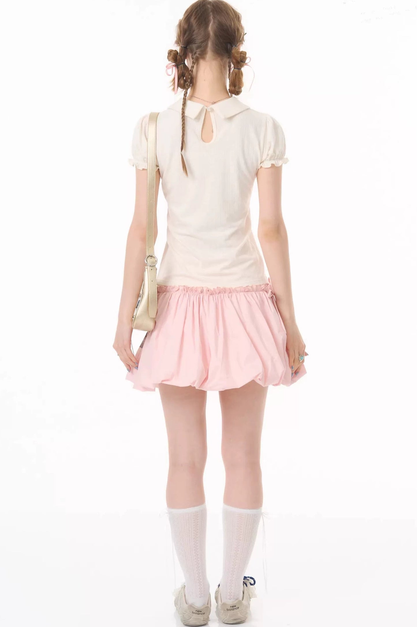 White Floral Bow Puff Sleeve T-Shirt