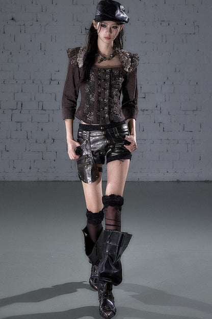 Asymmetrical Detachable Leather Shorts
