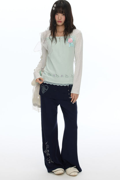 Rhinestone Layered-Look Flared Sweatpants