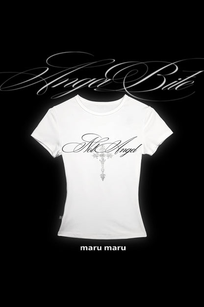 T-Shirt mit silbernem Glitzer-Kreuzprint