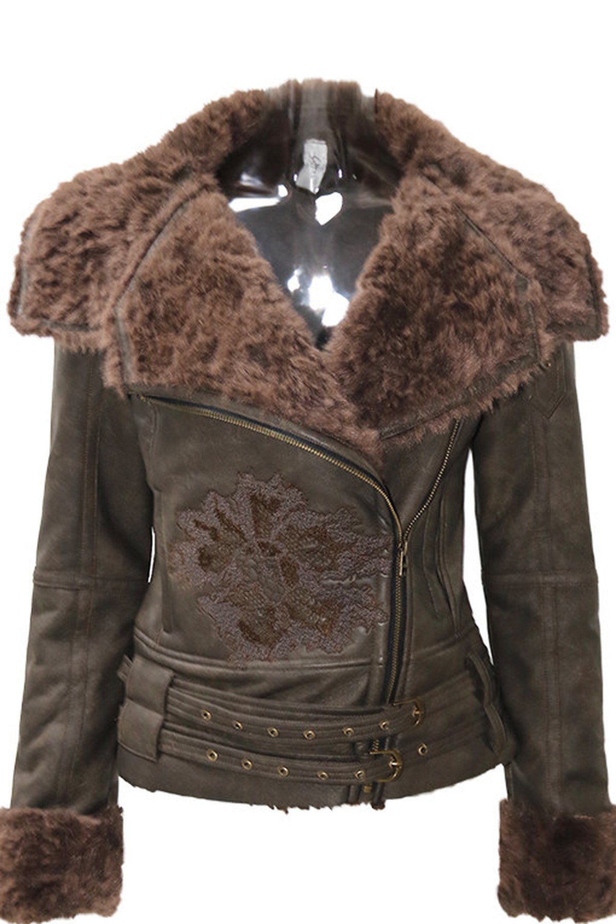 Vintage Millennium Embroidery Windproof Warm Fur Jacket