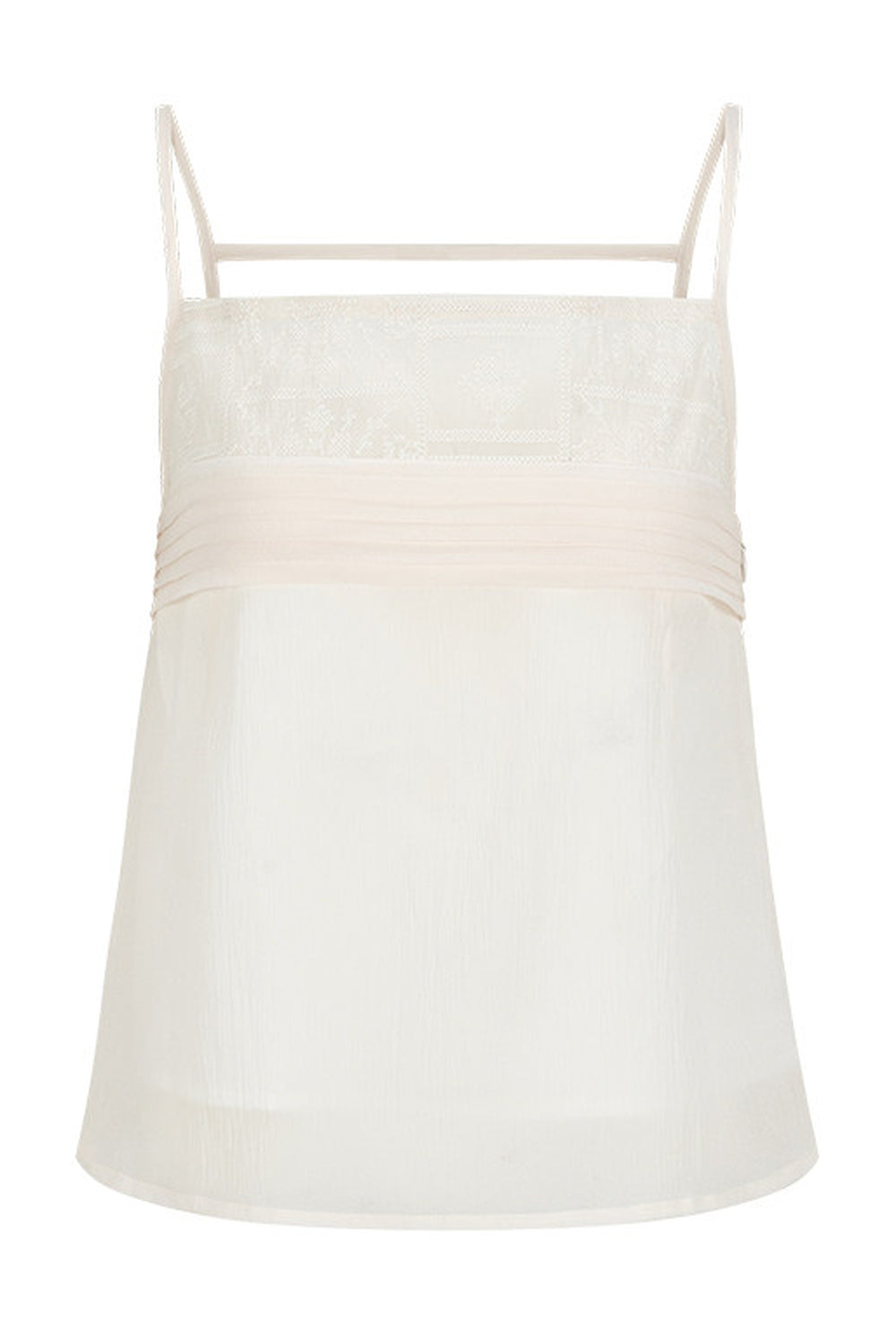 Canotta in pizzo vintage con spalline arricciate e linea ad A