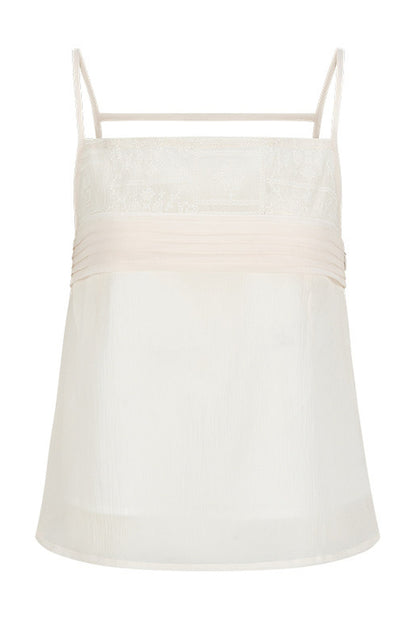 Canotta in pizzo vintage con spalline arricciate e linea ad A
