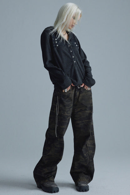Chain Scimitar Camo Wide-Leg Pants