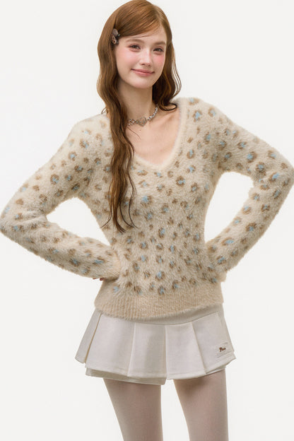 Leopard Print V-Neck Knit Sweater