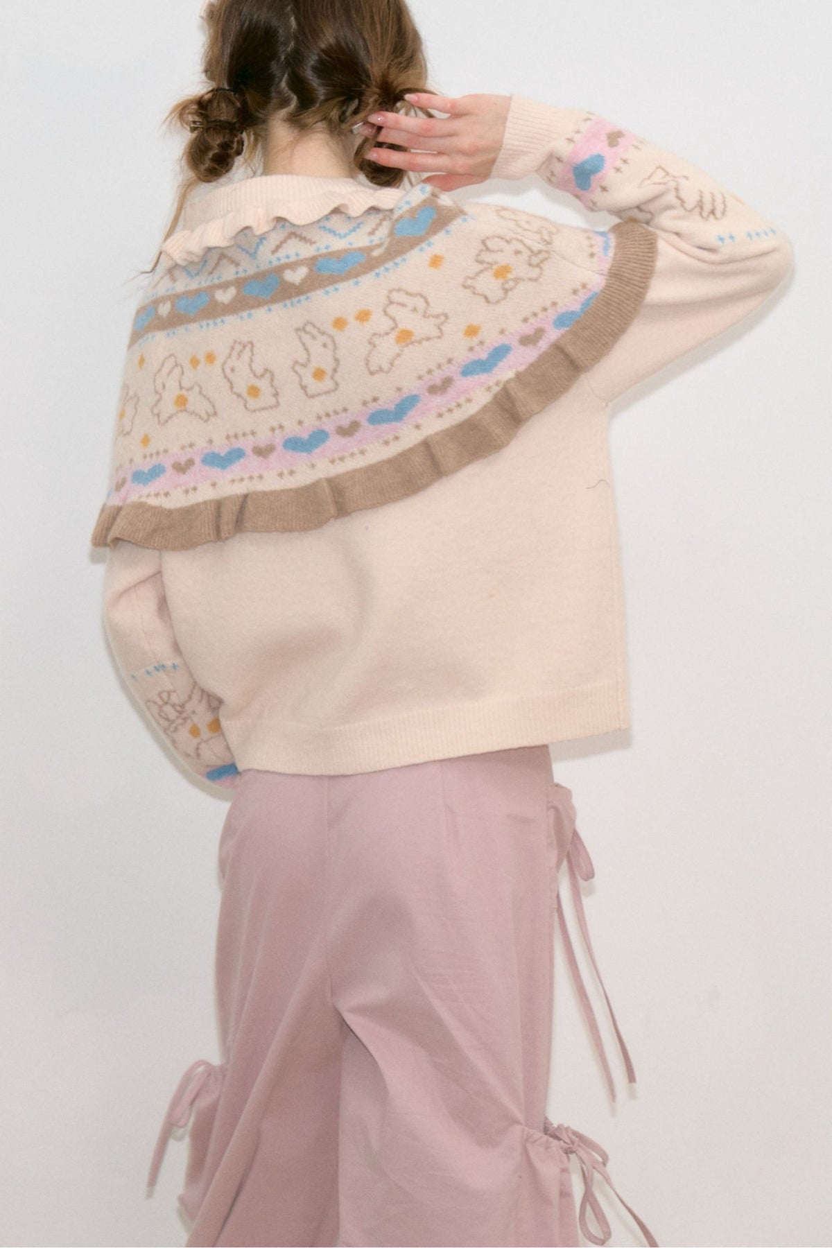 Ensemble cardigan en maille et châle abricot