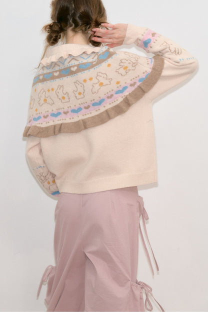 Ensemble cardigan en maille et châle abricot