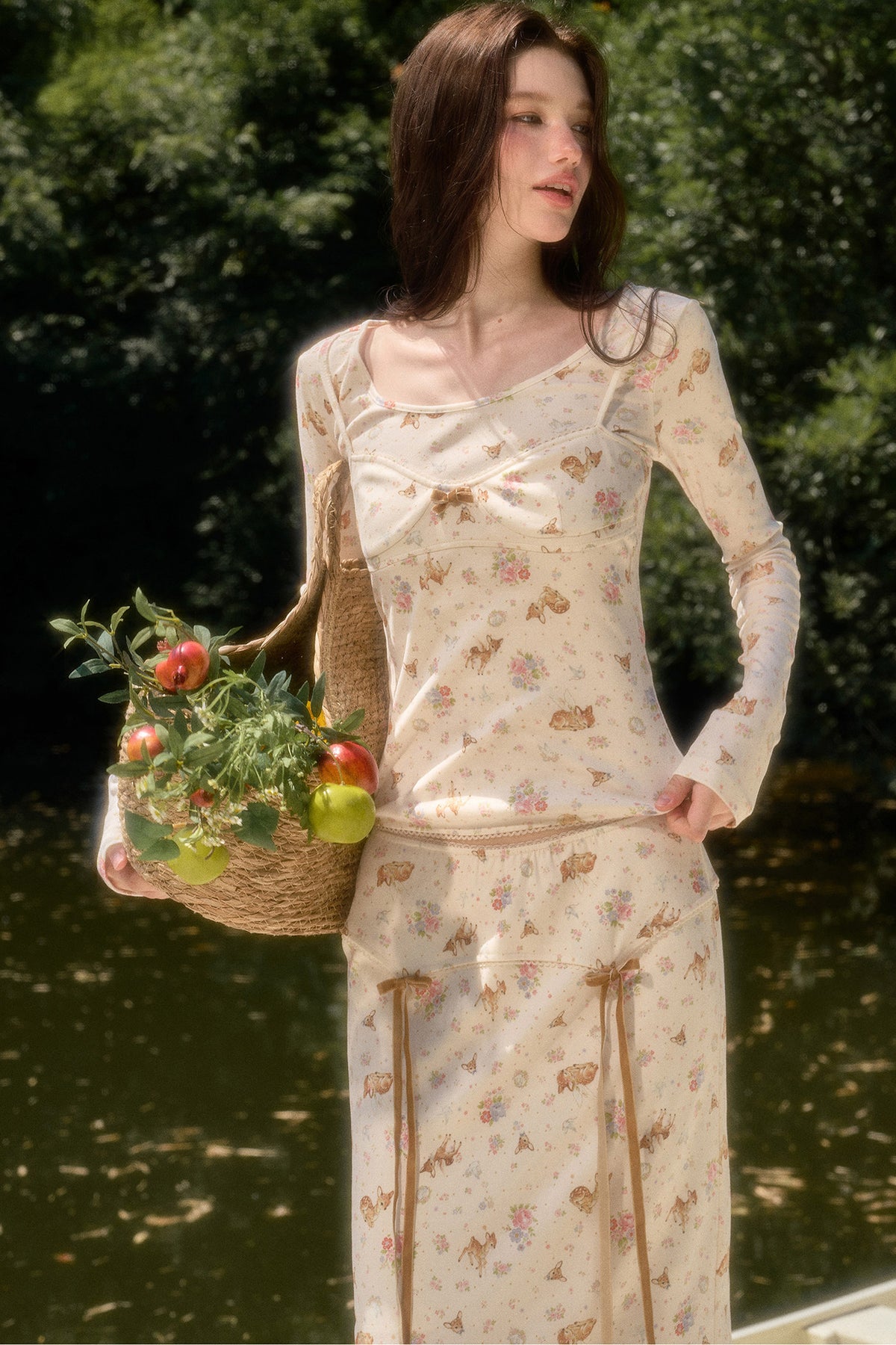 Deer Print Camisole Top Skirt Set-Up
