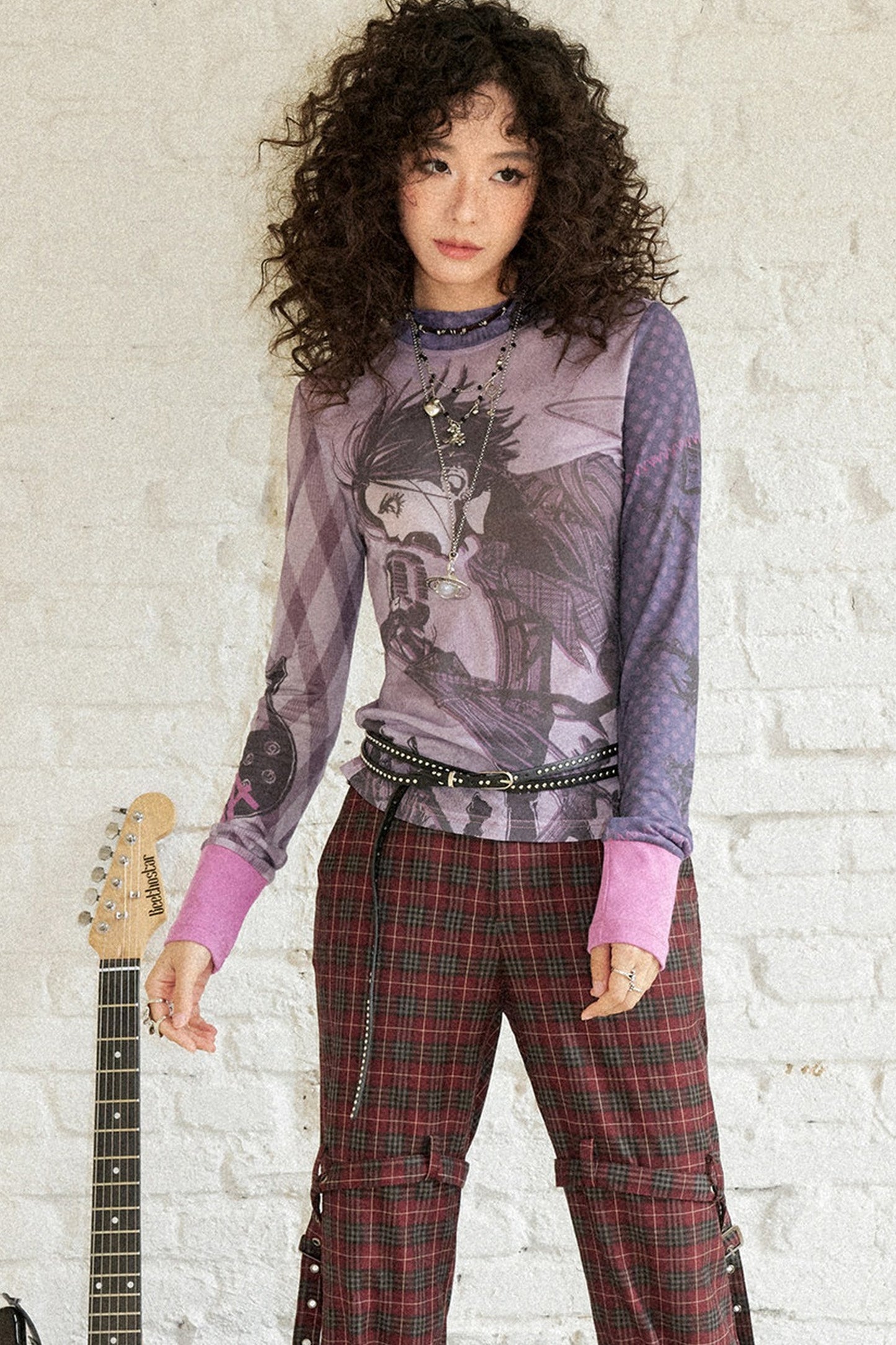 Plaid Polka Dot Printed Blouse