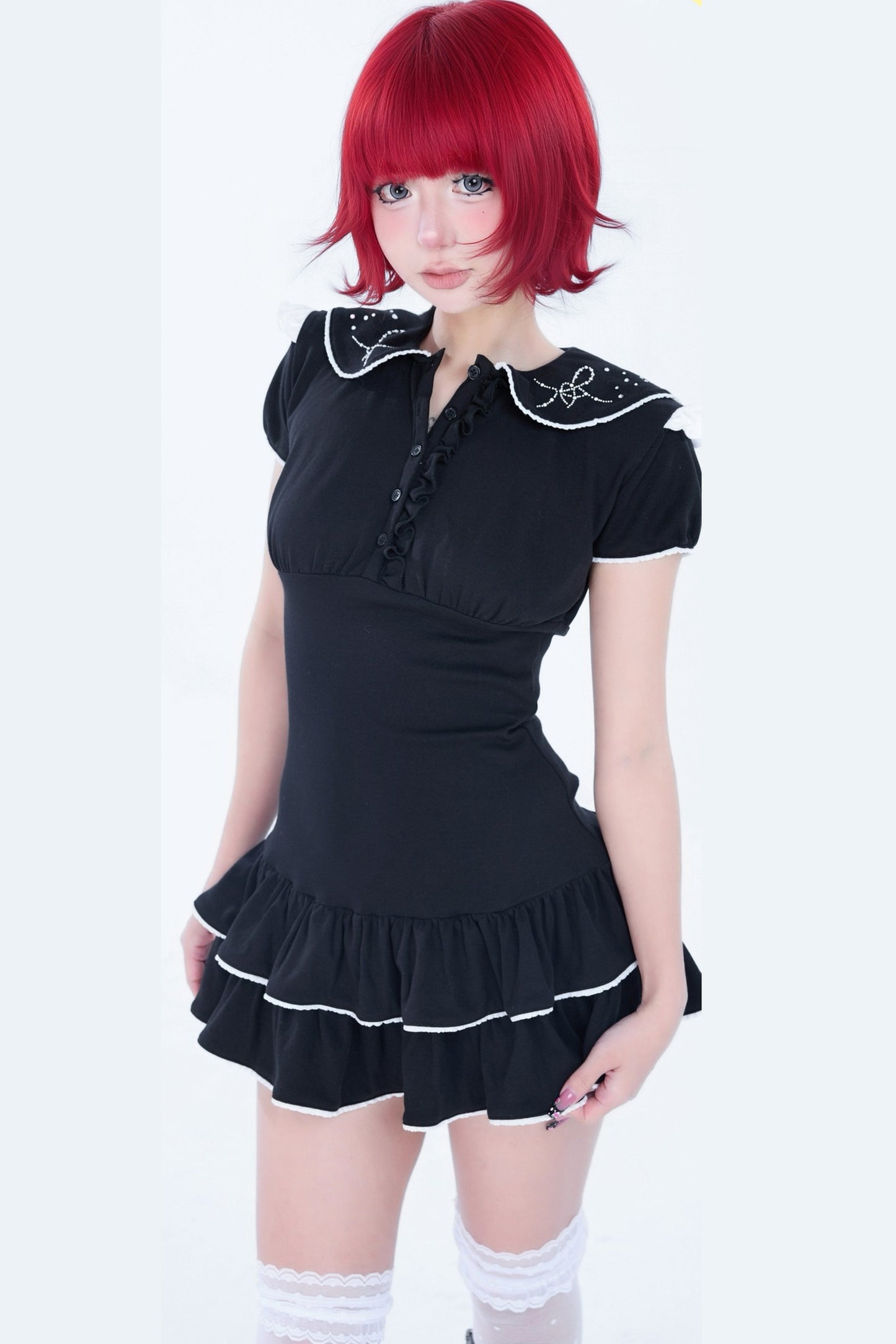 Sparkling Sailor Rhinestone Tiered Dress Set-Up