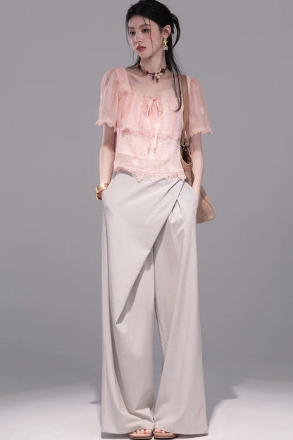 Asymmetrical Knot Wide-Leg Pants