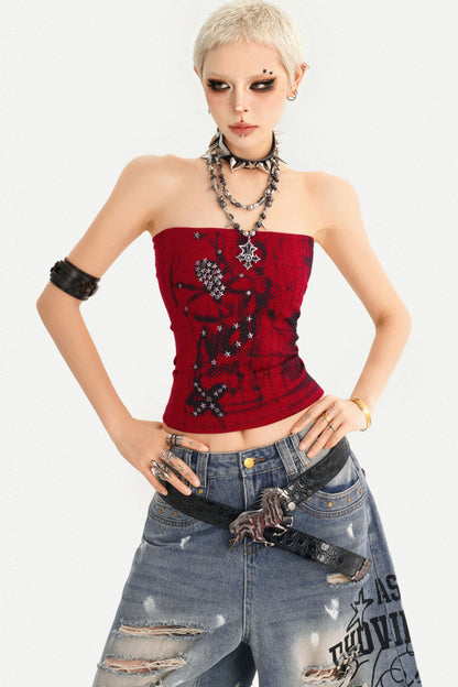 Red Gothic Studded Tube Top