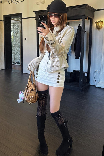 Metal Decorated Shoulder Pad Jacket Set-Up
