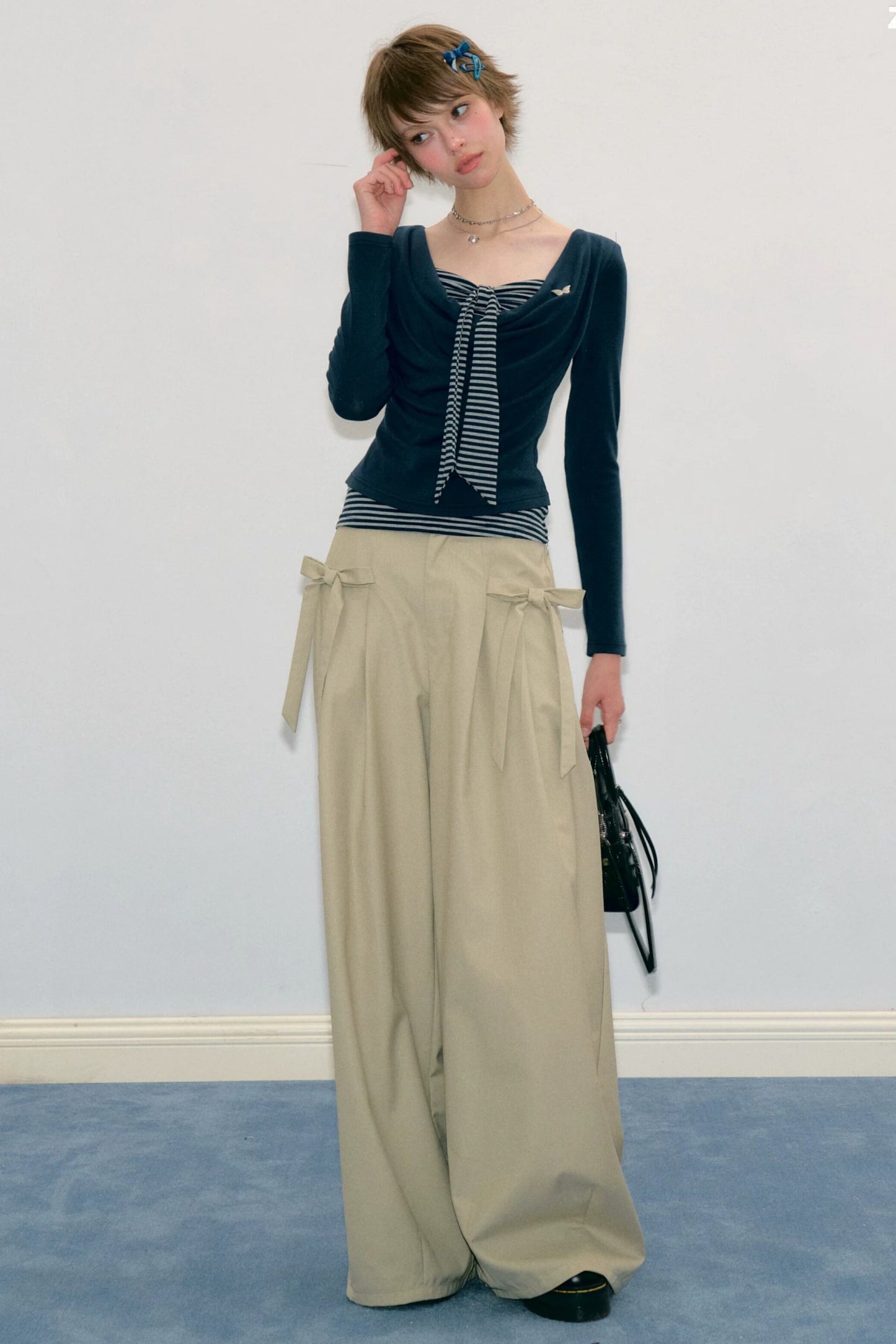 Haut en tricot rayé gris bleu