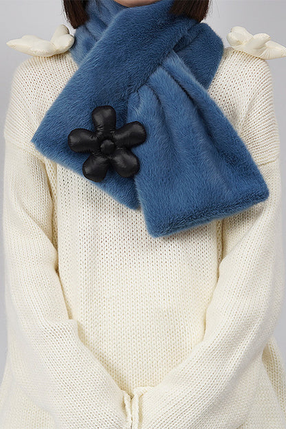 Floral Patchwork Blue Plush Scarf
