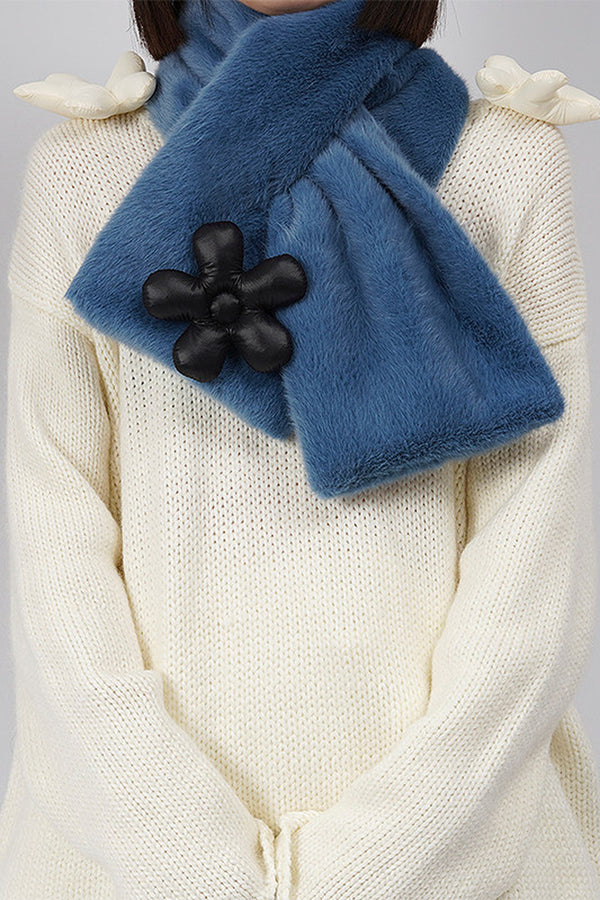 Floral Patchwork Blue Plush Scarf