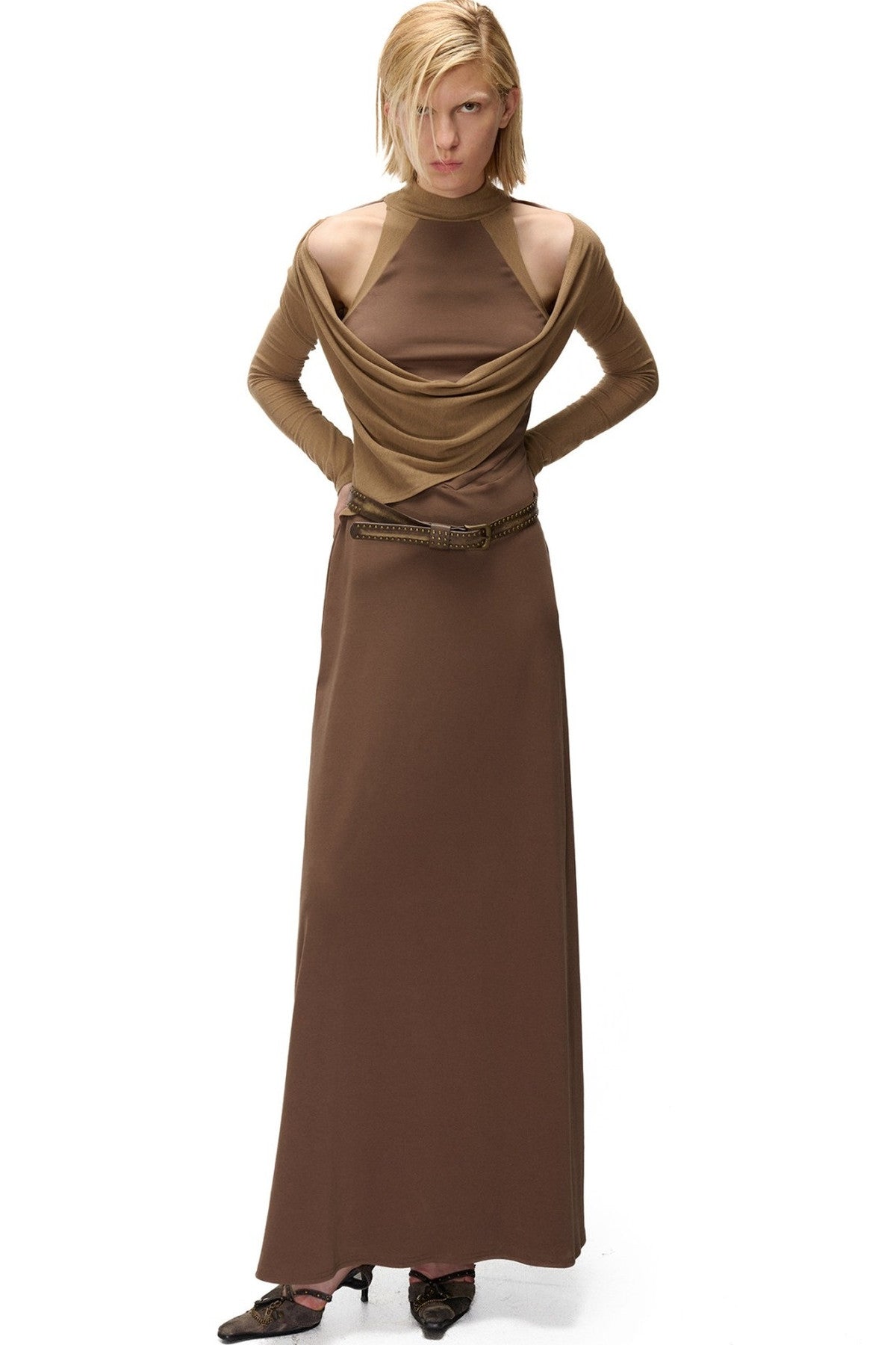 High-Elastic Spliced Pleated Long Dress