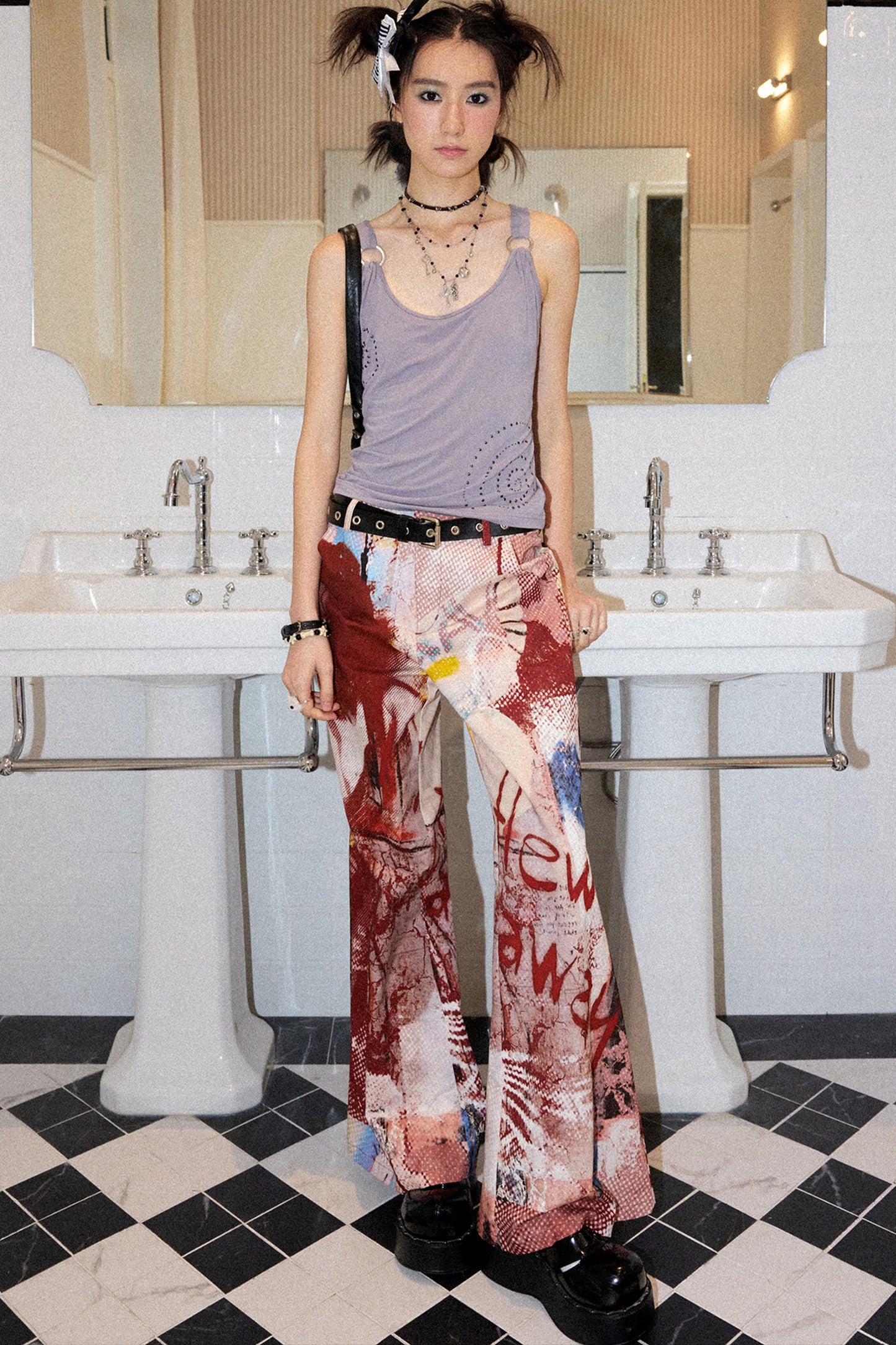 Red Print Flared Pants