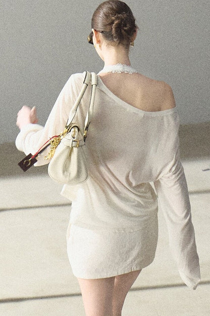 Asymmetrical Off-Shoulder Wool Modal Top