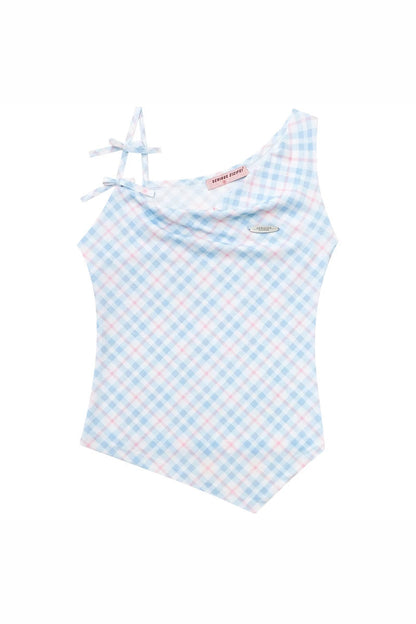 Sweetness Blue Plaid Bowknot Tank