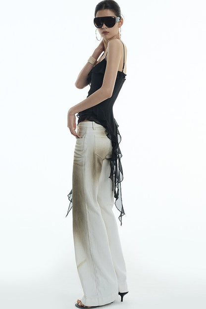 Distressed Gradient Low-Waist Jeans