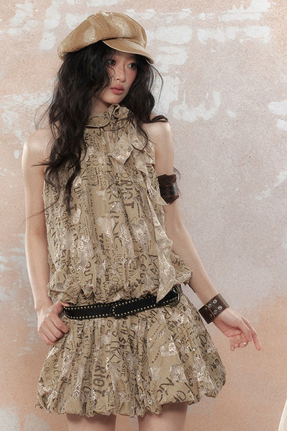 Graffiti Lace Halter Dress