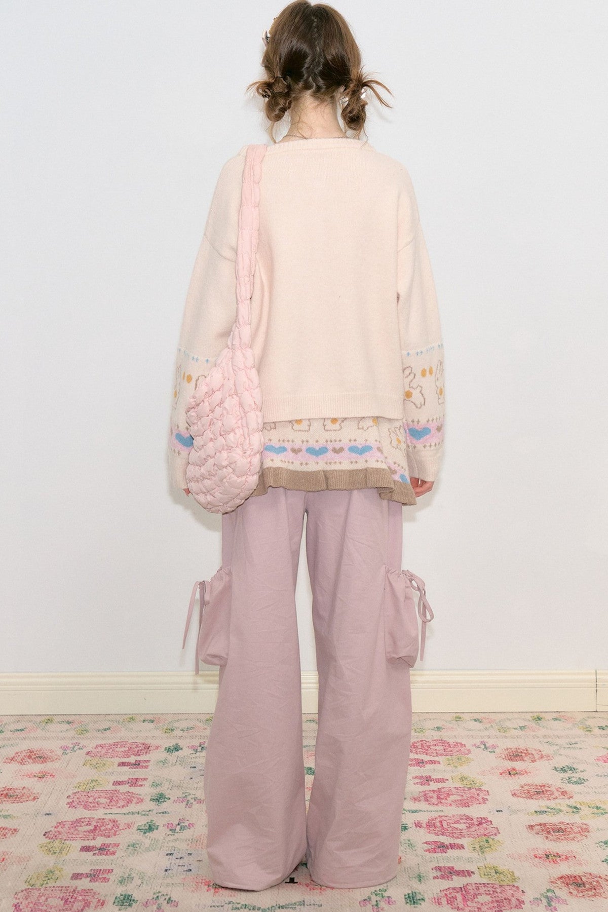 Ensemble cardigan en maille et châle abricot