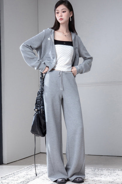 Printed Waffle Hooded Sweatshirt and Pants Set