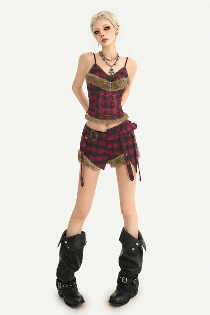 Red Black Plaid Low-Waist Shorts