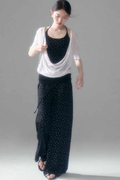 Retro Polka Dot Foldable Strapless Wide Leg Trousers