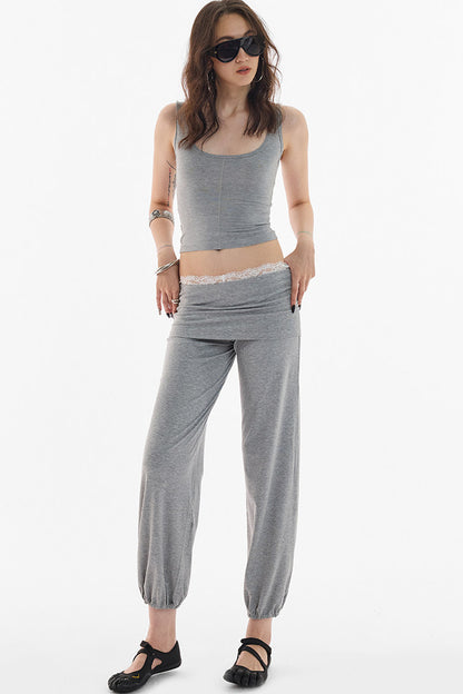 Lace Folded Waist Balloon Pants