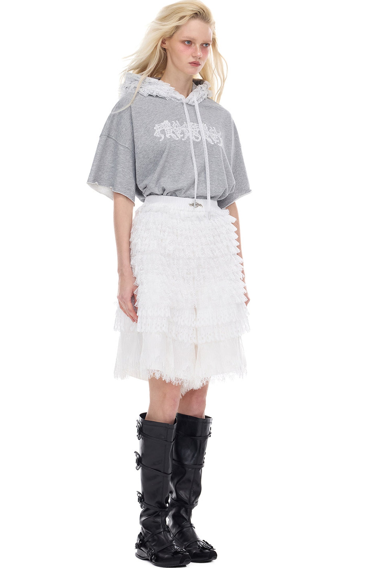 Lace Collar Hoodie T-Shirt