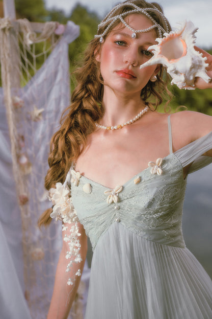 Pearl Shell Pleated Strap Dress