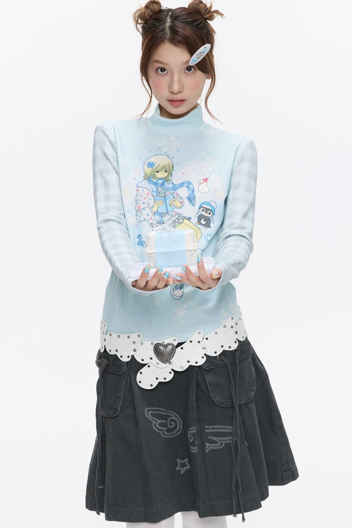 Octopus Grass Half-Turtleneck Top